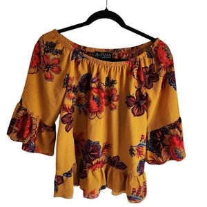 Artizan Robin Barre Made in Canada Floral Ruffled Top Size Small